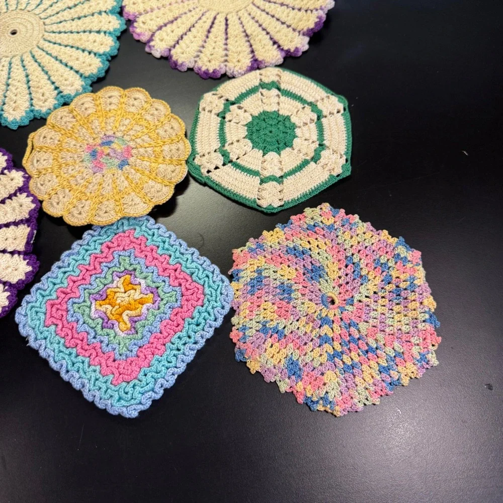 Handmade Crochet Pot Holders Trivets Set of 7 Multicolor Vintage Cottagecore